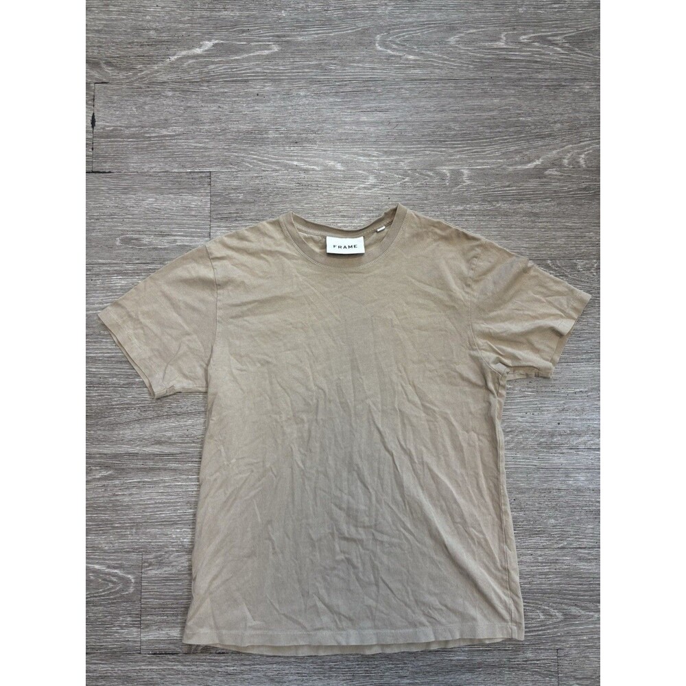Men’s FRAME Beige T-Shirt Size Medium Short Sleeve Cotton Tan LA